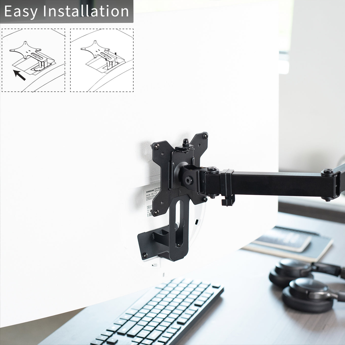 VESA Adapter Designed for the Compatible Samsung UR591C Series allows your non VESA compatible monitor to be mounted to a stand of your choice with easy installation.