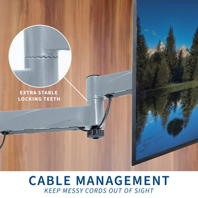 Quick release extending TV wall mount with tilt and swivel and built-in cable management. Includes 2 wall plates to provide installation in 2 different locations.