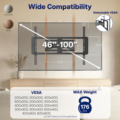 Low Profile Telescoping TV Wall Mount - 46" to 100" Screens