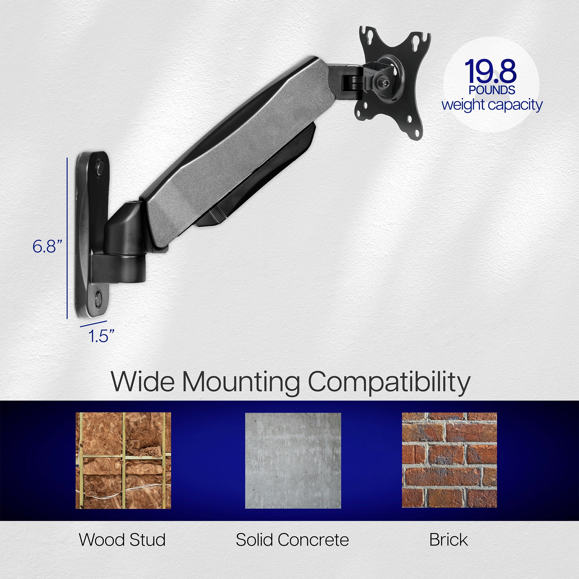 Gas Spring Full Articulating Arm Monitor Wall Mount for 17" to 27" Screens