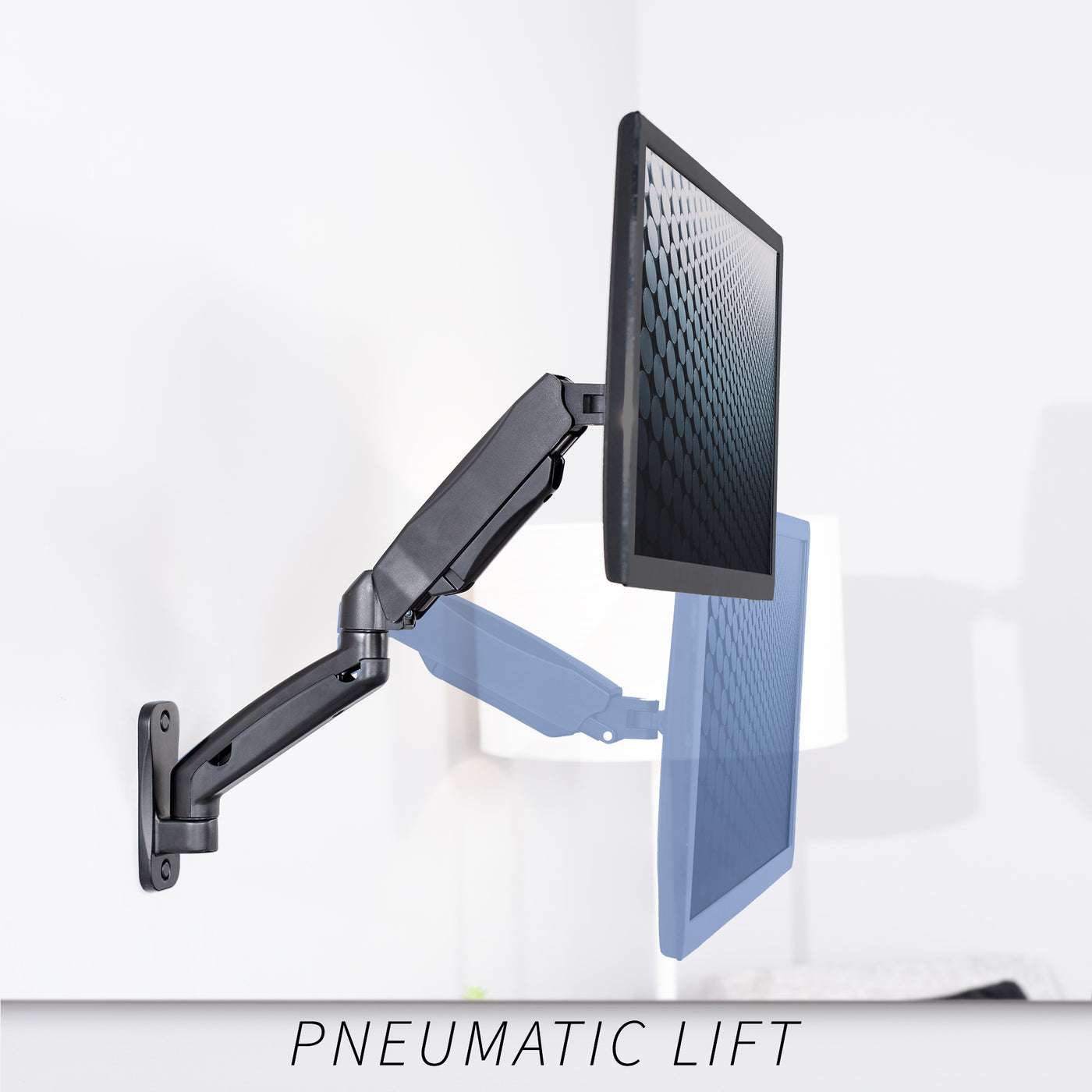 Sturdy adjustable pneumatic arm single monitor ergonomic wall mount for office workstation.