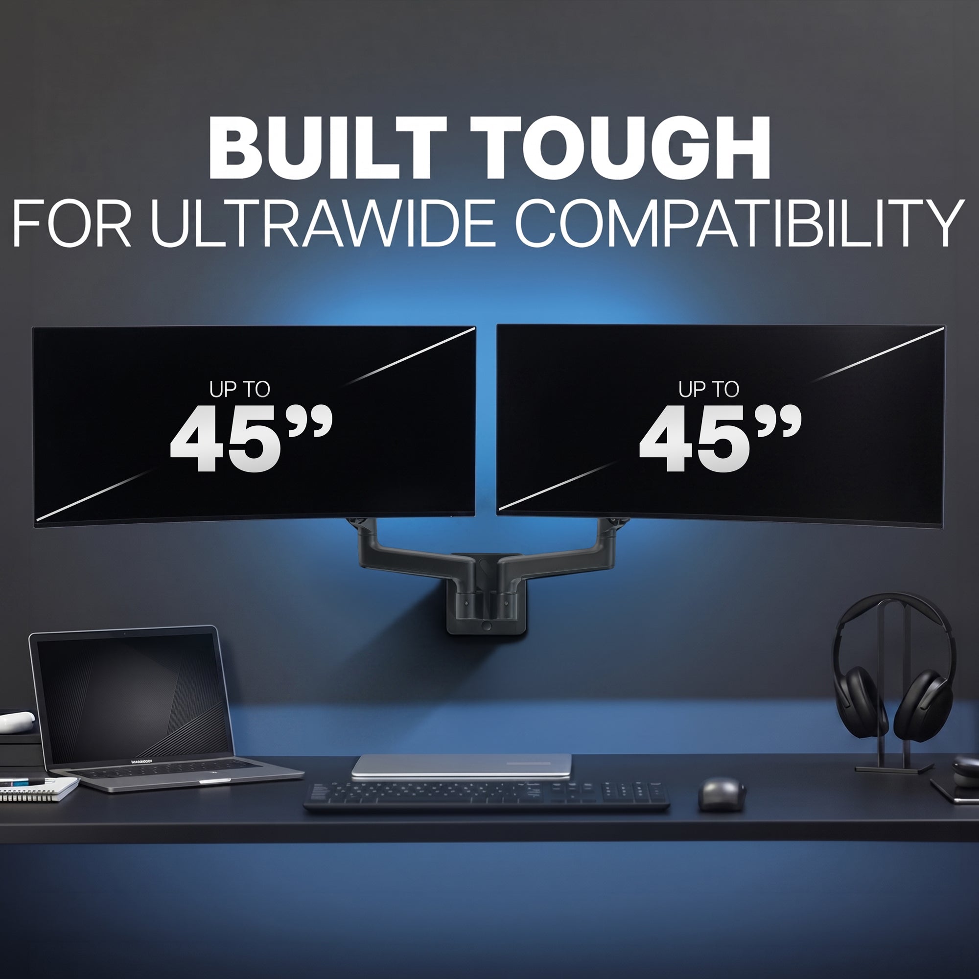 Premium Dual Arm Ultrawide Monitor Wall Mount - Up to 45" Screens