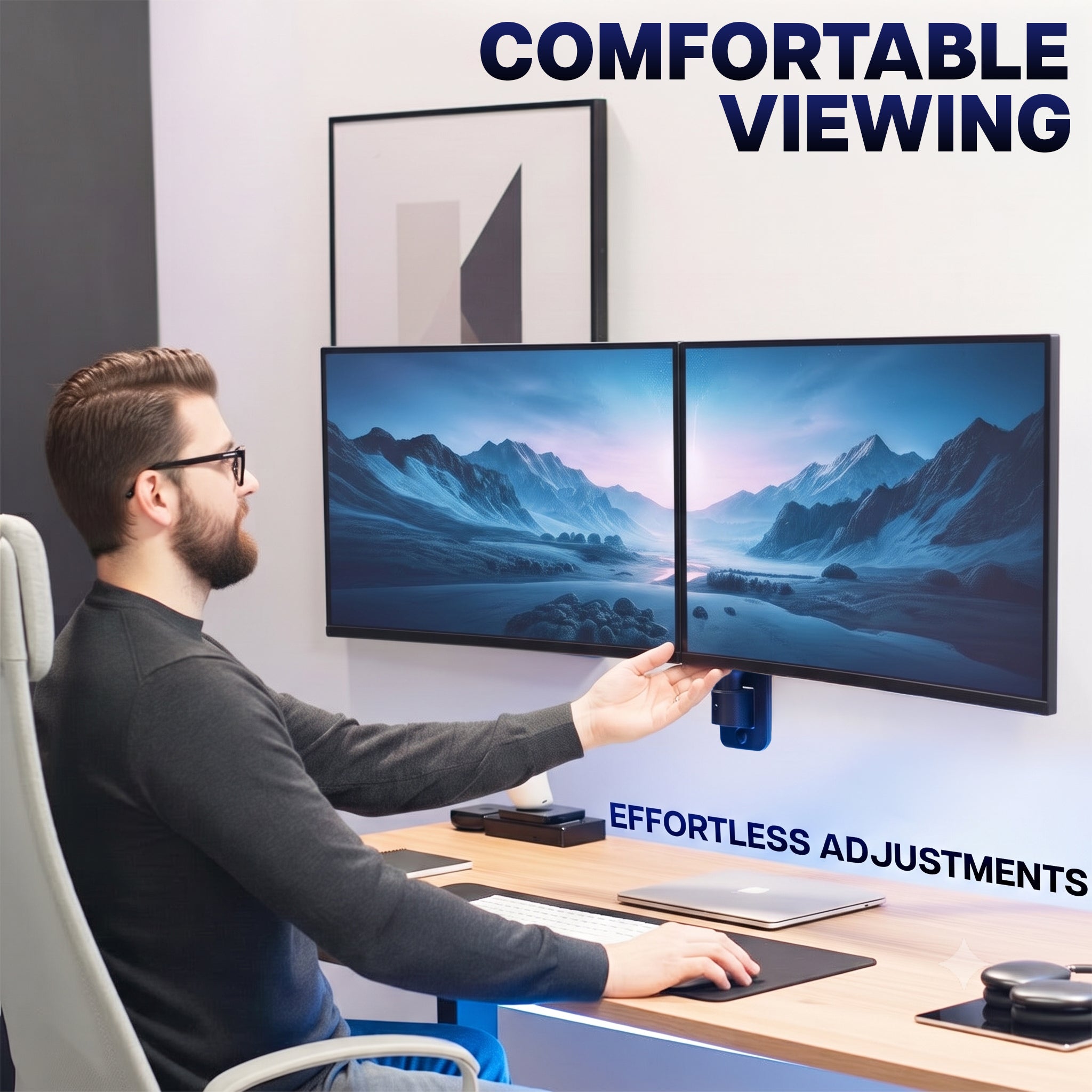 Premium Dual Arm Ultrawide Monitor Wall Mount - Up to 45" Screens