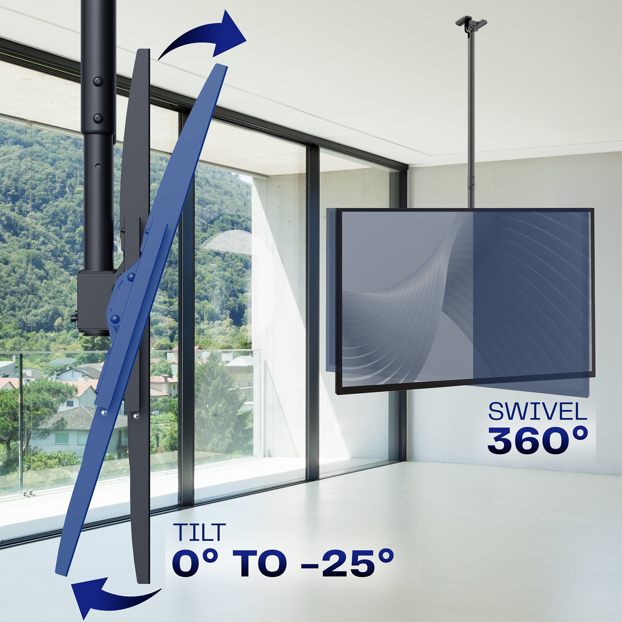 Large 50” to 100” TV Ceiling Mount with Extension Pole