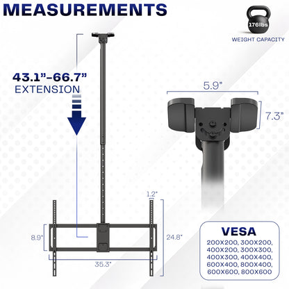 Large 50” to 100” TV Ceiling Mount with Extension Pole