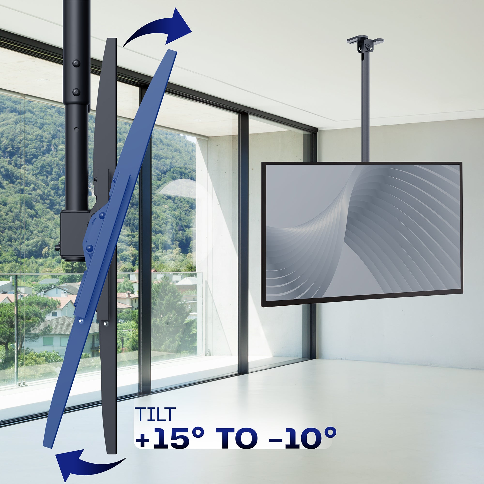 Tilting feature of ceiling TV mount