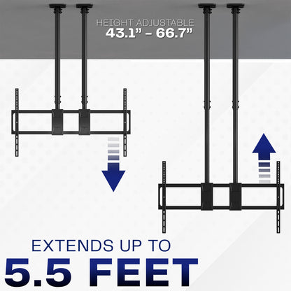 Dual Pole Extra Large 60” to 120” TV Ceiling Mount with Extension Pole