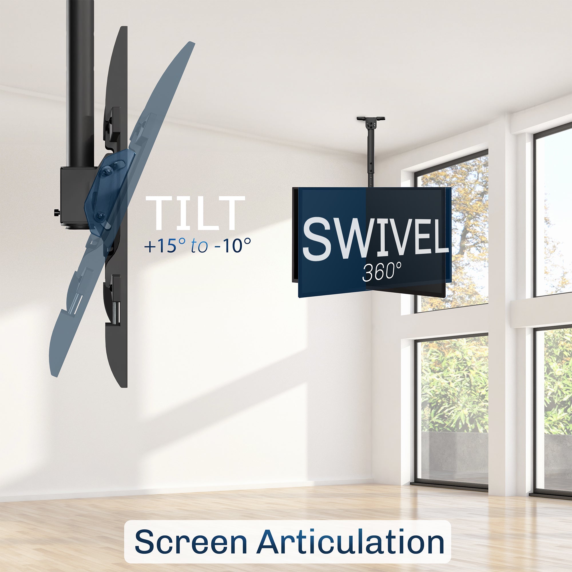 Screen articulation of ceiling tv mount