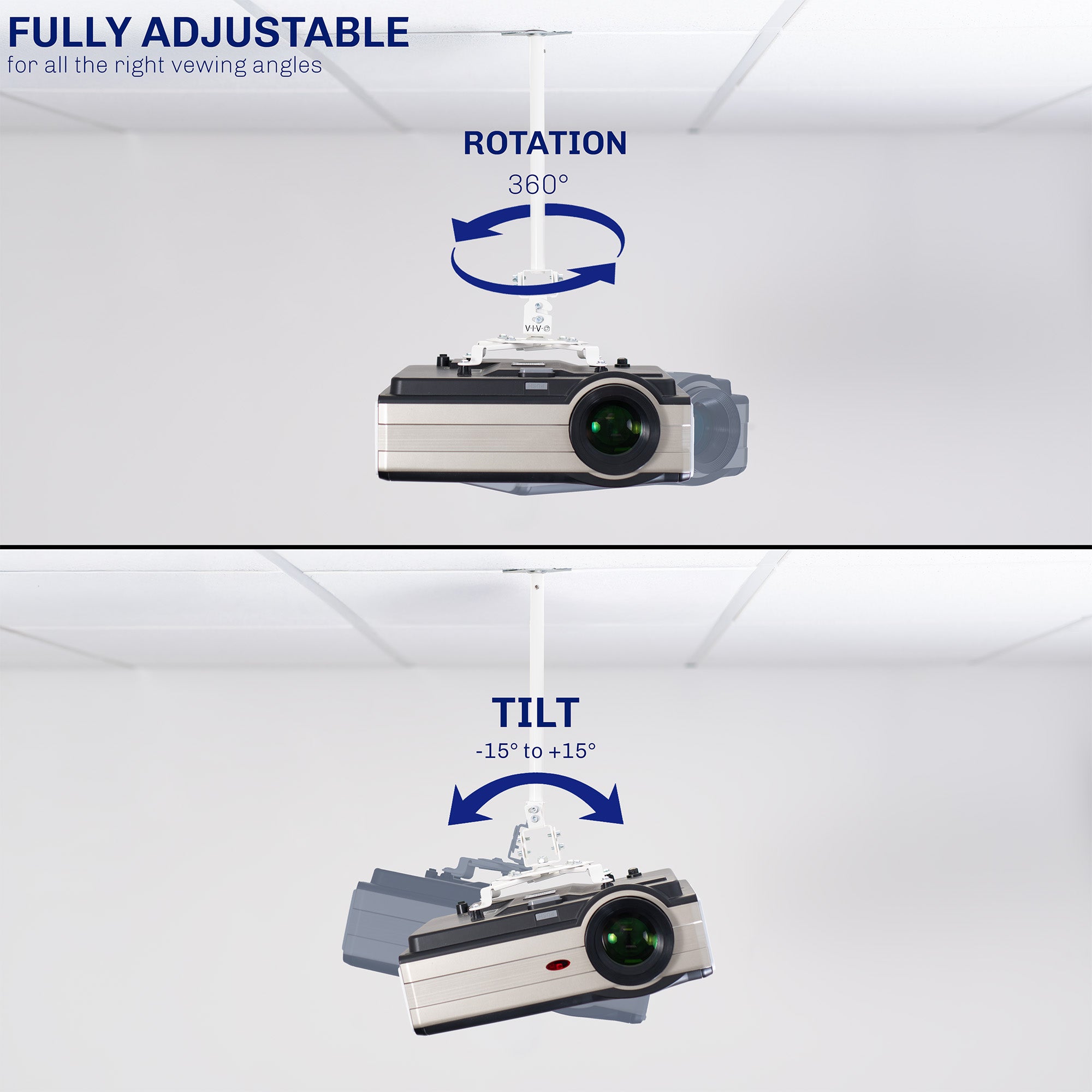 White Drop Ceiling Projector Mount with Scissor Clamp
