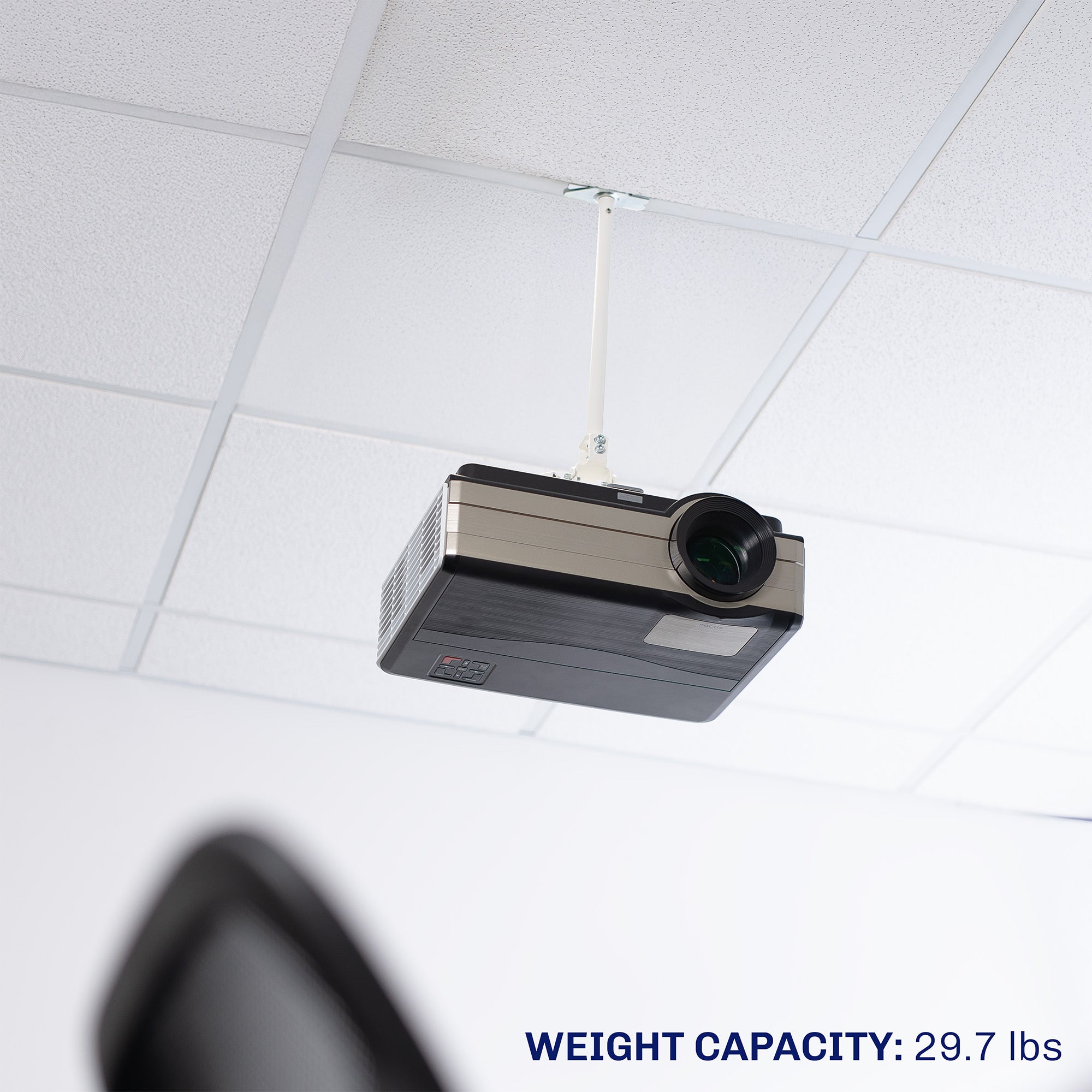 White Drop Ceiling Projector Mount with Scissor Clamp