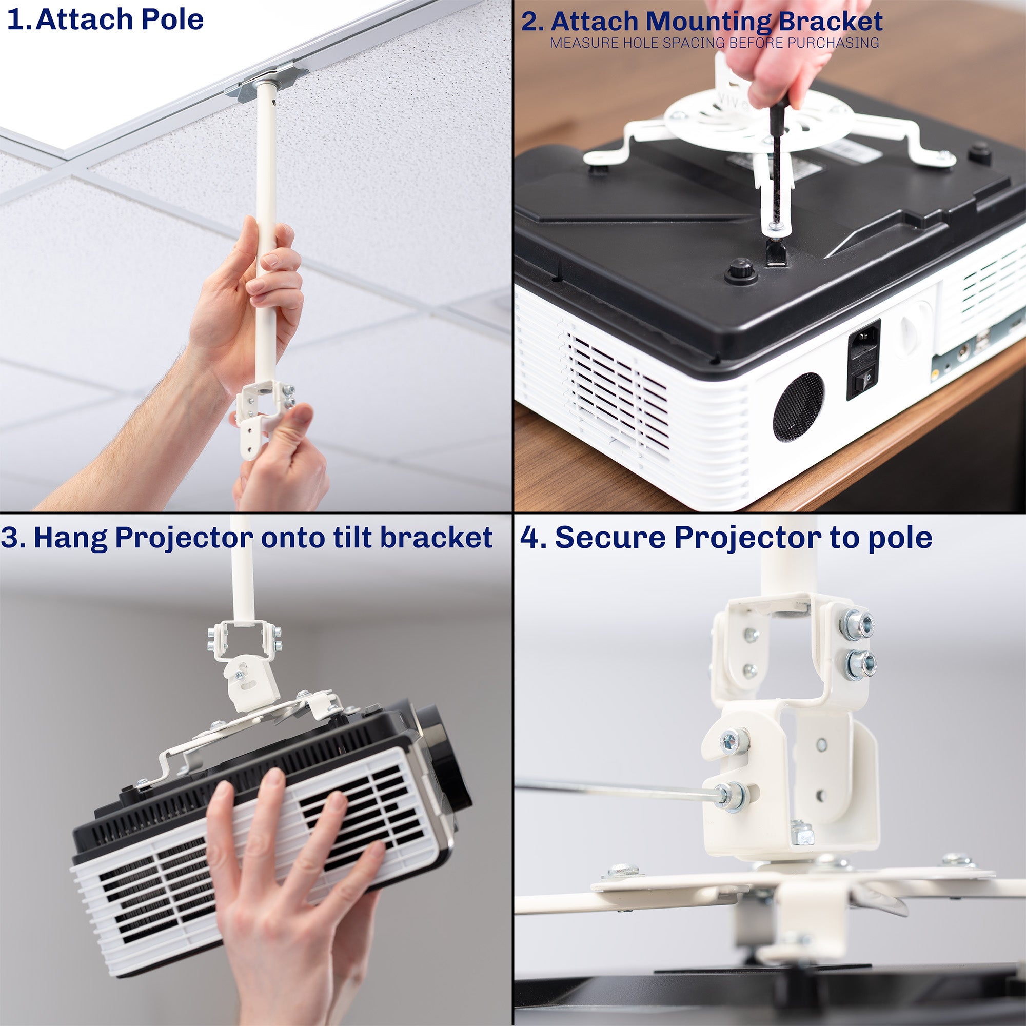 White Drop Ceiling Projector Mount with Scissor Clamp