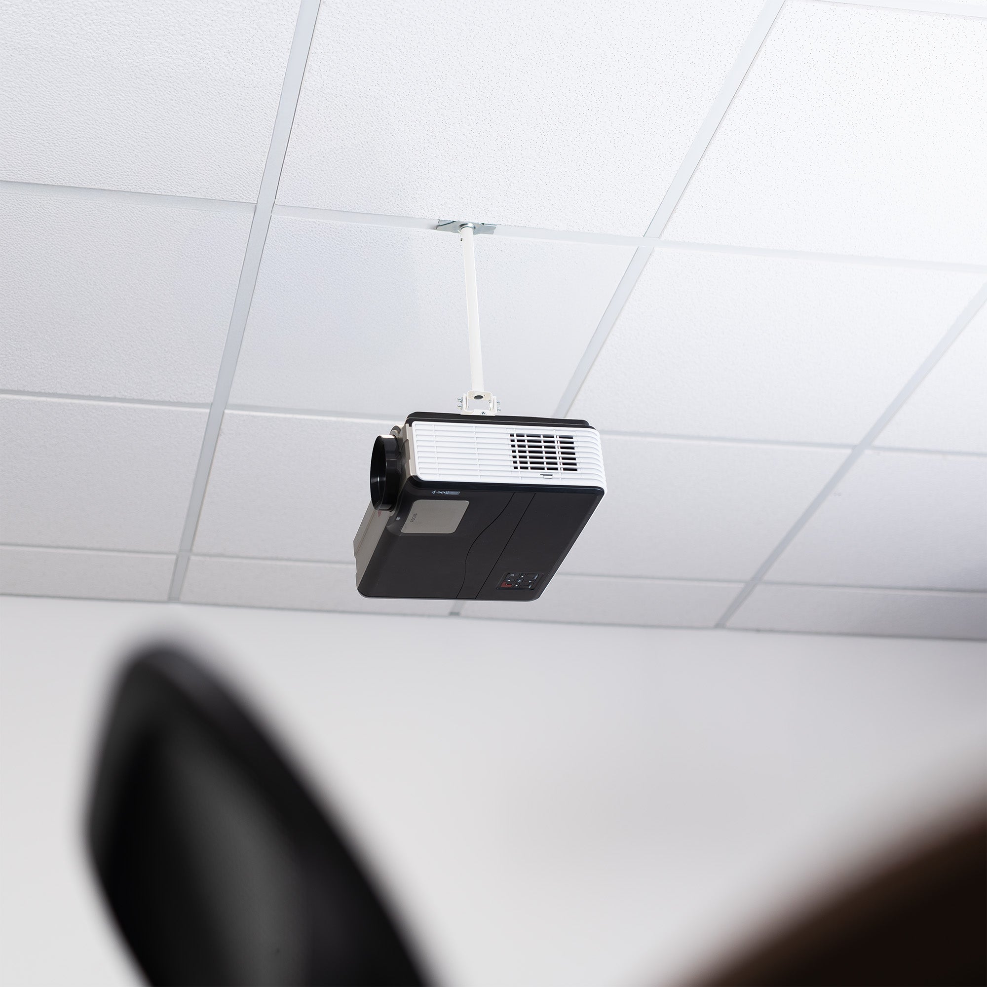 White Drop Ceiling Projector Mount with Scissor Clamp