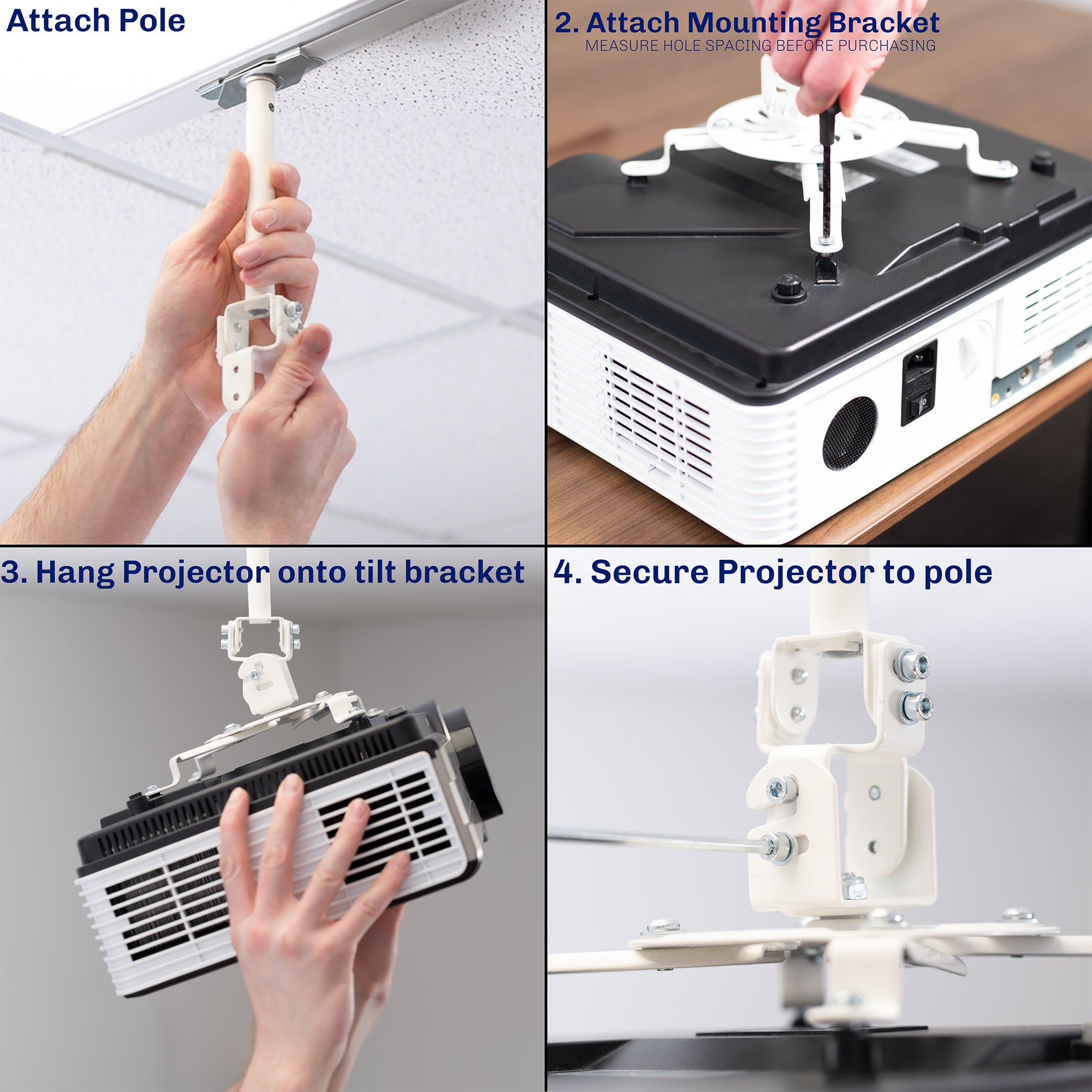 White Drop Ceiling Projector Mount with Scissor Clamp