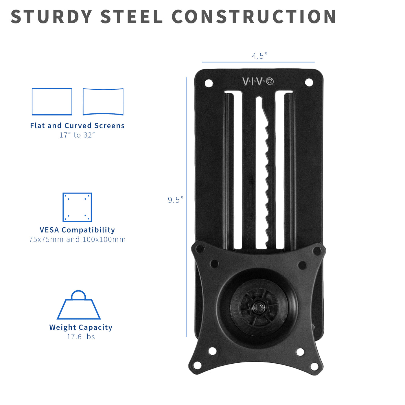 Sturdy steel VESA wall mount with articulation and height adjustment.