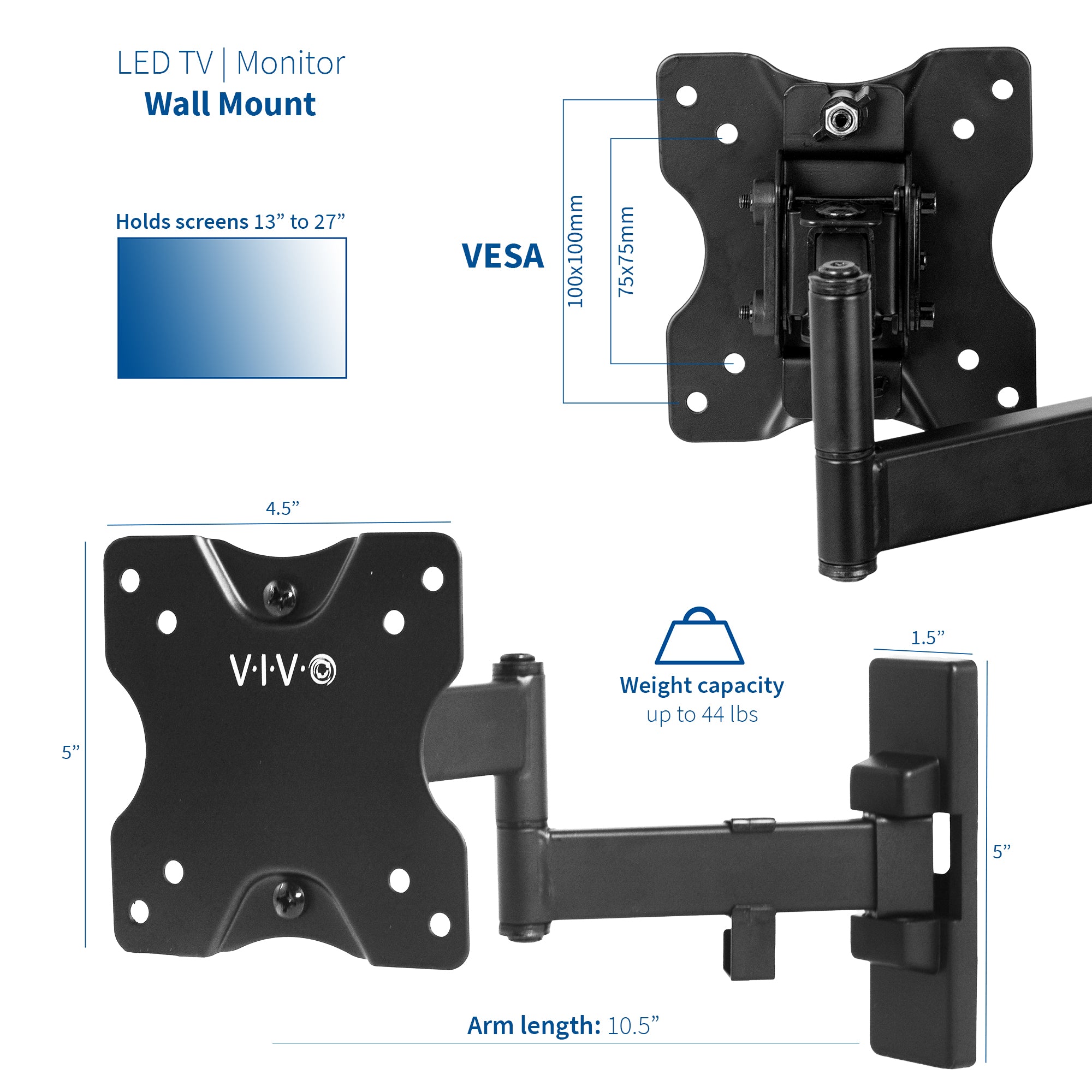 Sturdy adjustable single monitor ergonomic wall mount for office workstation.