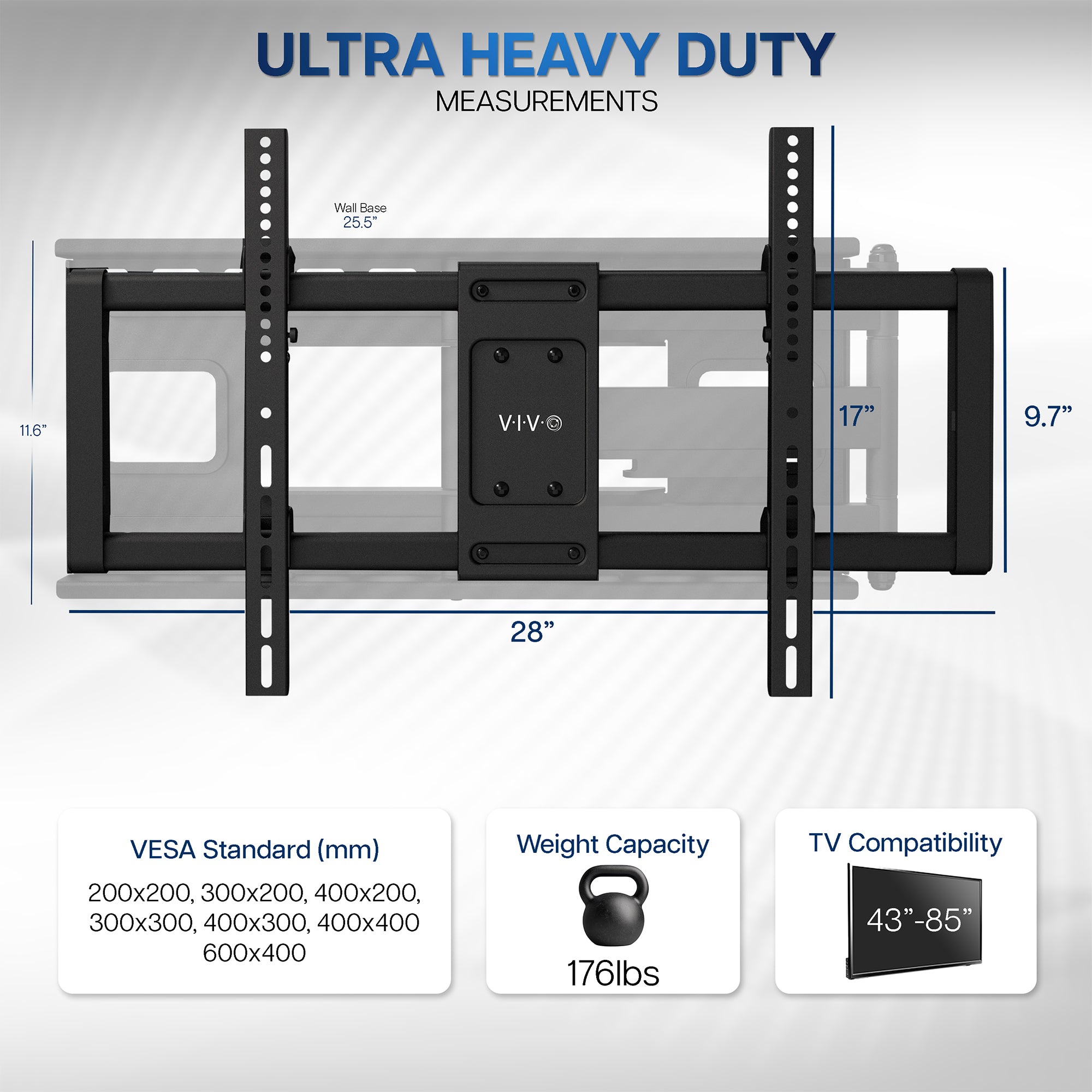 Full Motion 43” to 85” TV Wall Mount with Long Arm