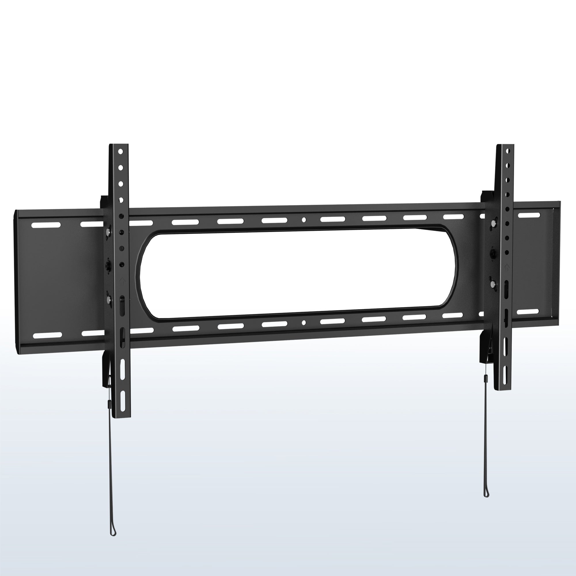 A black tilting wall mount for TVs with a visible label showing the largest screen size compatibility.