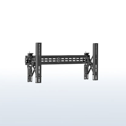 A black VESA wall mount showing a sturdy landscape-oriented design with multiple holes for adjustment.