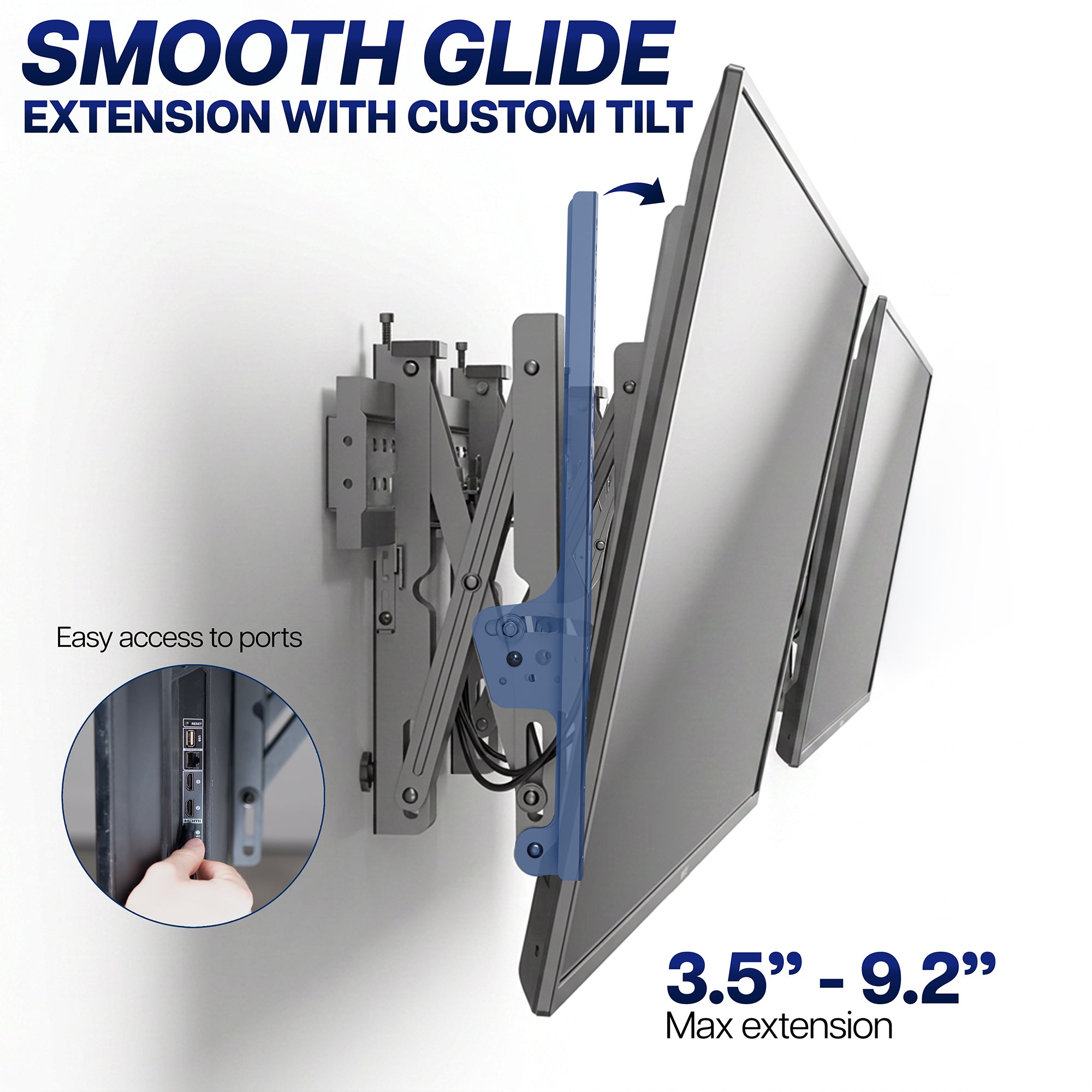 Pop-Out TV Tilting 1x2 Video Wall Mounts with smooth glide extension