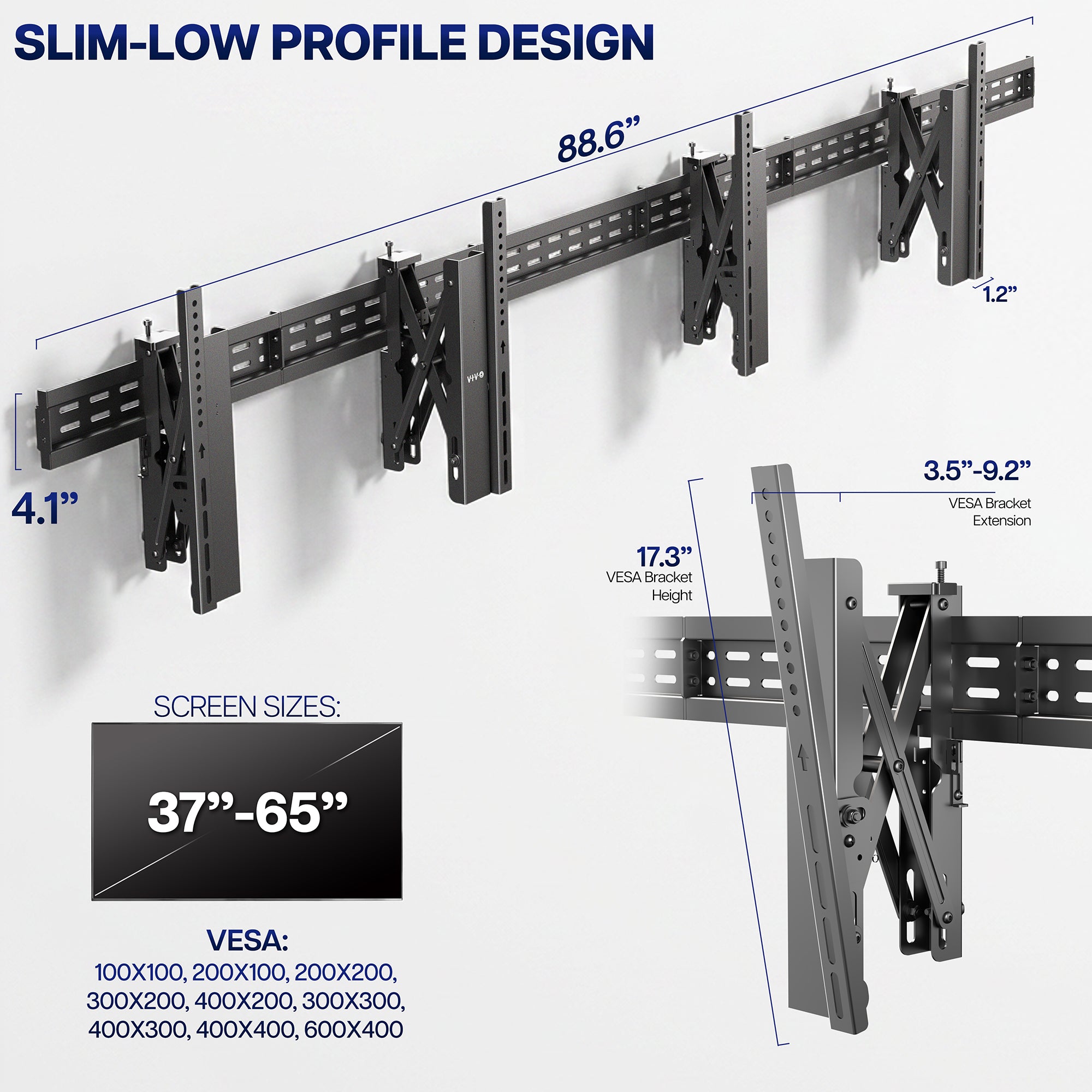 Pop-Out TV Tilting 1x2 Video Wall Mounts with a slim low profile design