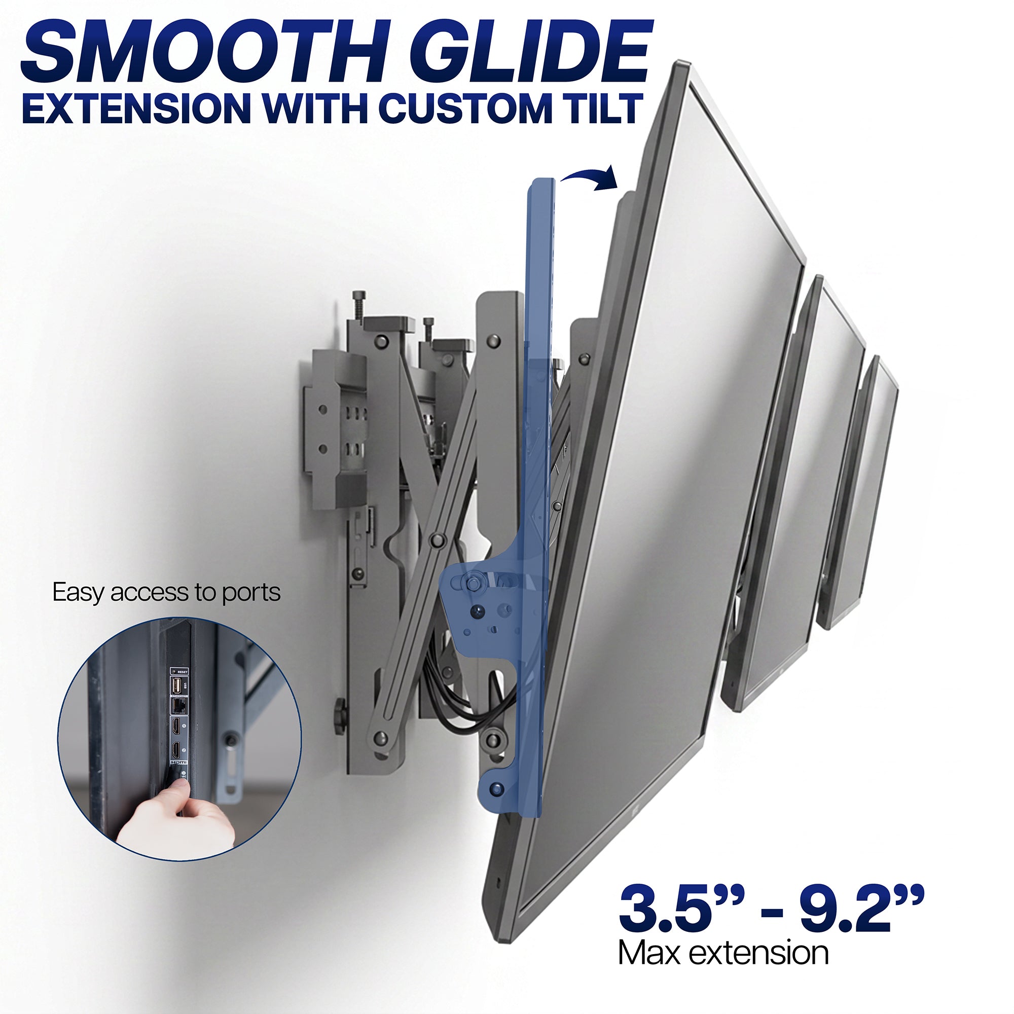 Pop-Out TV Tilting 1x3 Video Wall Mounts with smooth glide extension