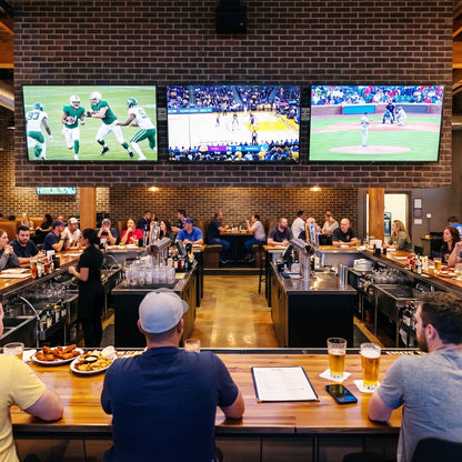 Pop-Out TV Tilting 1x3 Video Wall Mounts in a sports bar setting