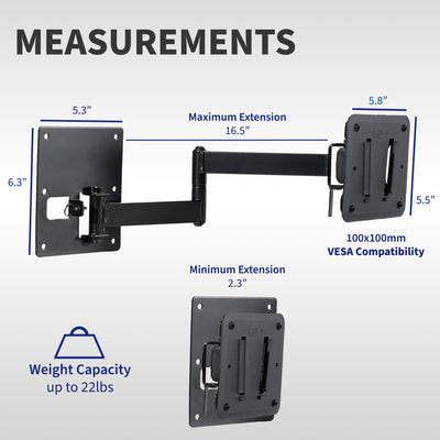 RV TV mount with articulating arm and locking mechanism.