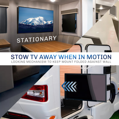 Stow away TV when in motion, designed for stationary use.