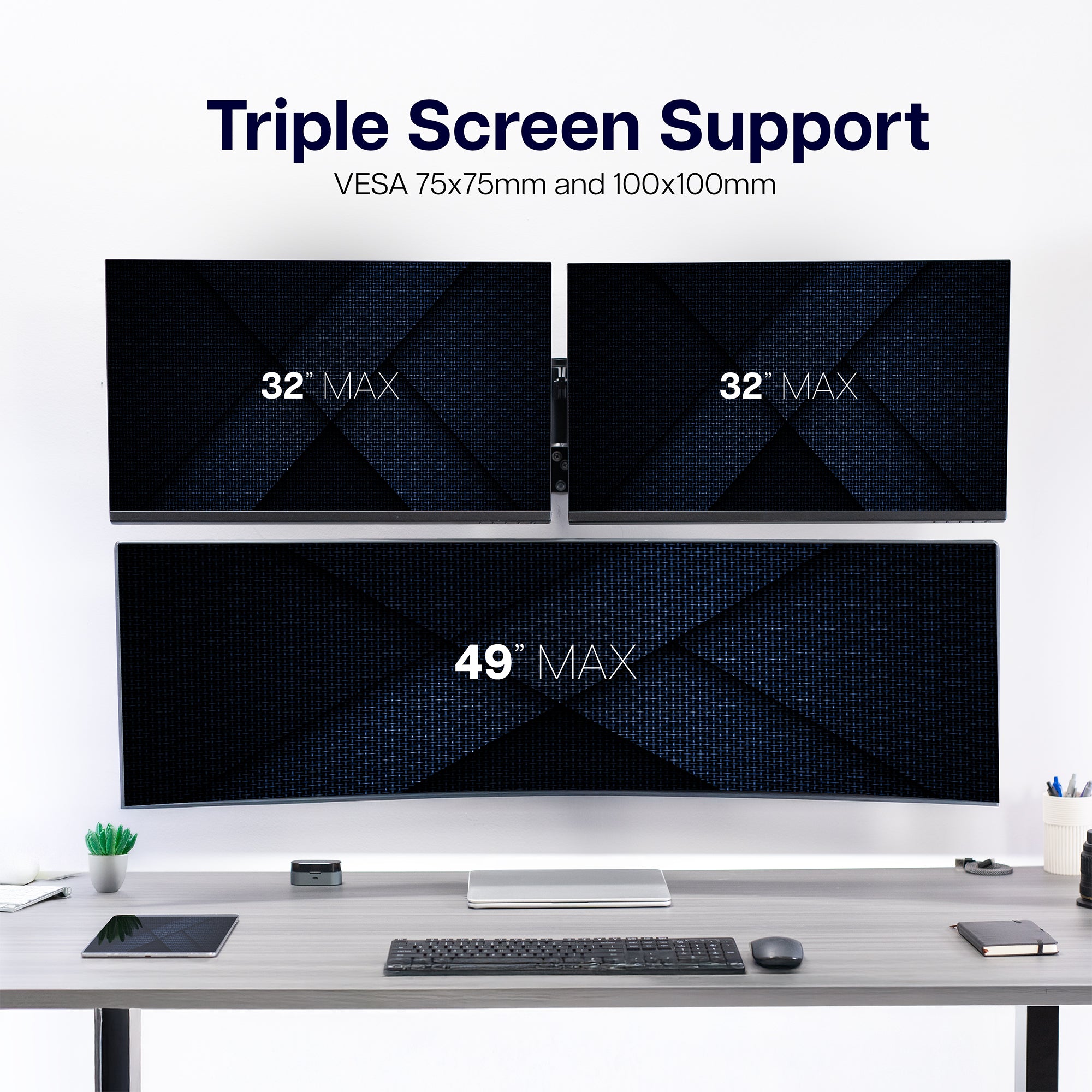 Telescoping Dual Monitor Wall Mount + Single Ultrawide Monitor Wall Mount - 21” to 49” Screens
