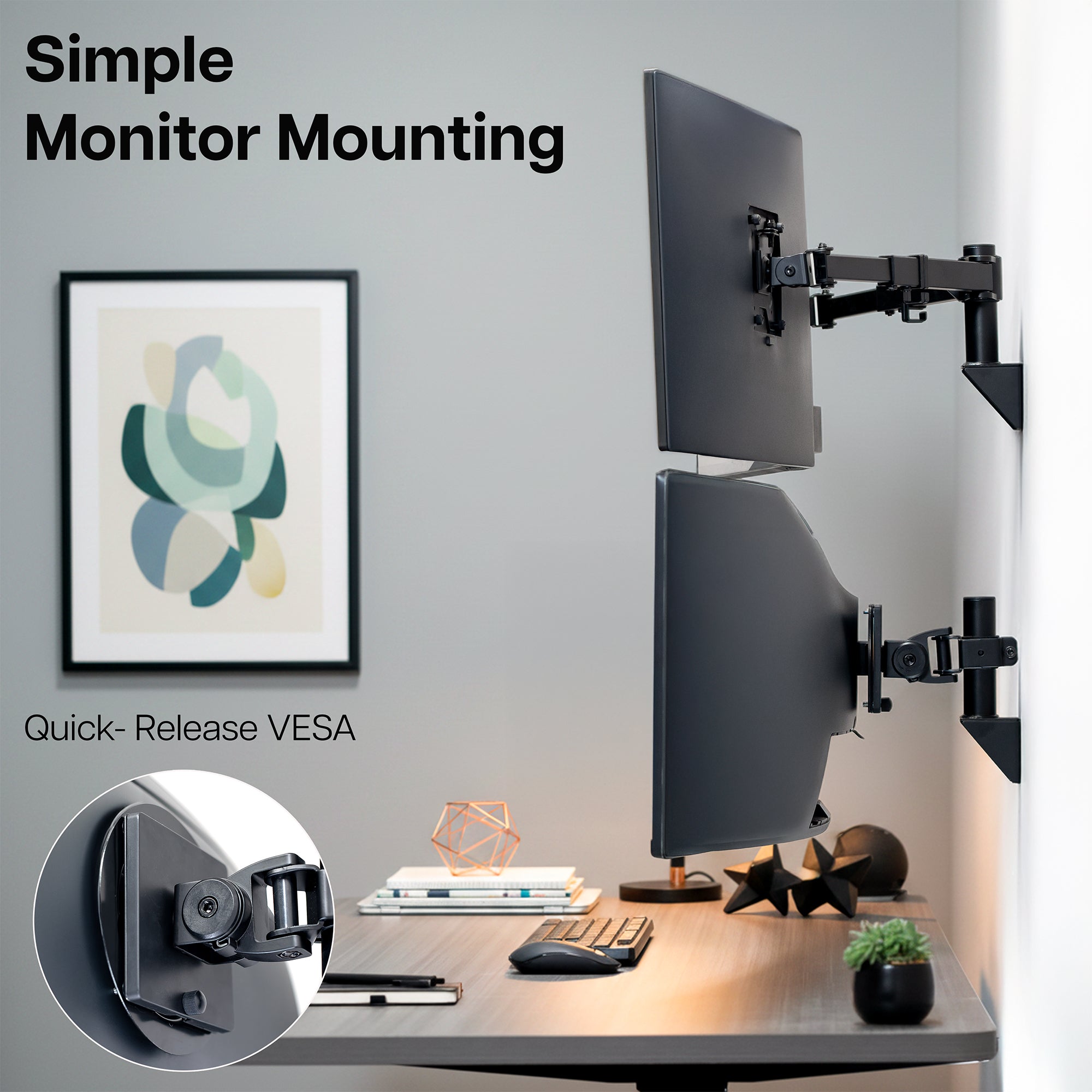 Telescoping Dual Monitor Wall Mount + Single Ultrawide Monitor Wall Mount - 21” to 49” Screens