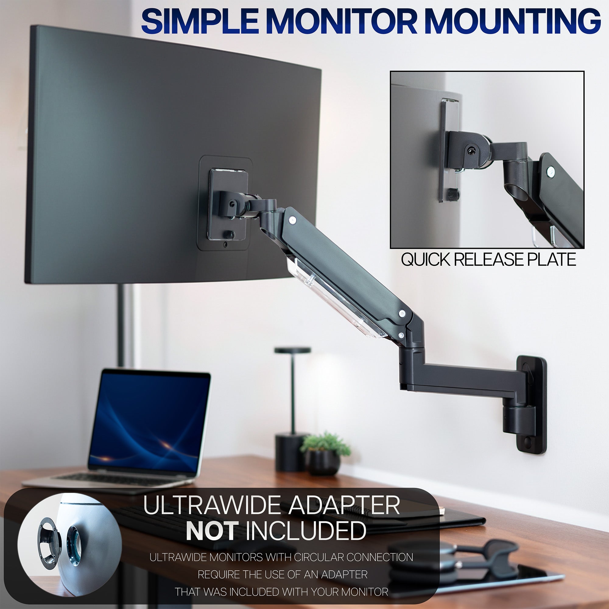 Pneumatic Arm Single Ultrawide Monitor Wall Mount