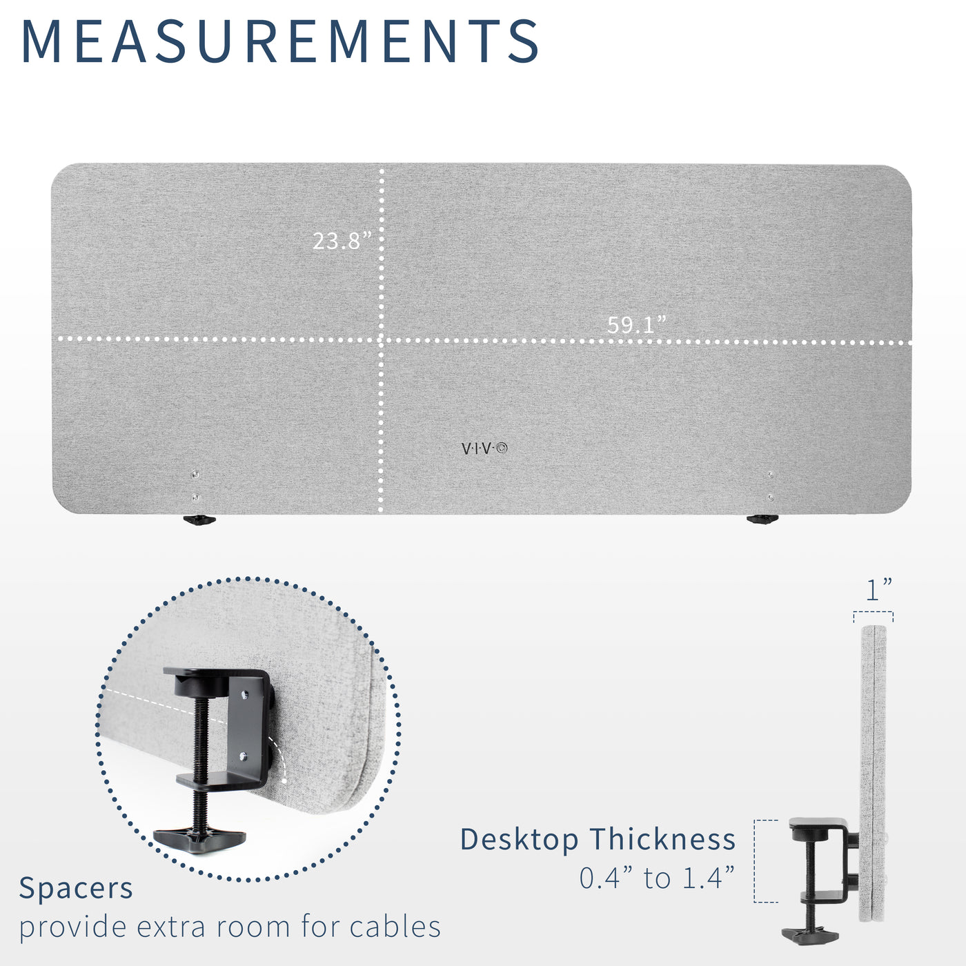 Clamp-on desk privacy panel with cable management for office workspace.