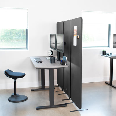 3-Panel Dark Gray Freestanding Room Divider provides a convenient partition and workspace privacy.