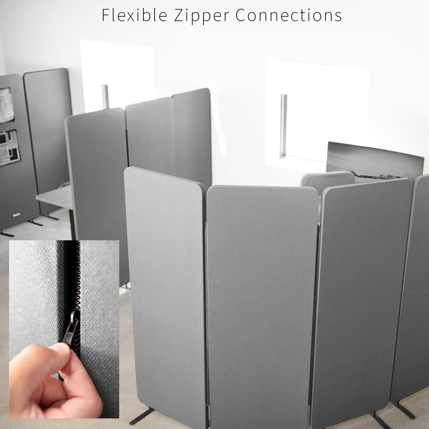 3-Panel Gray Freestanding Room Divider provides a convenient partition and workspace privacy.