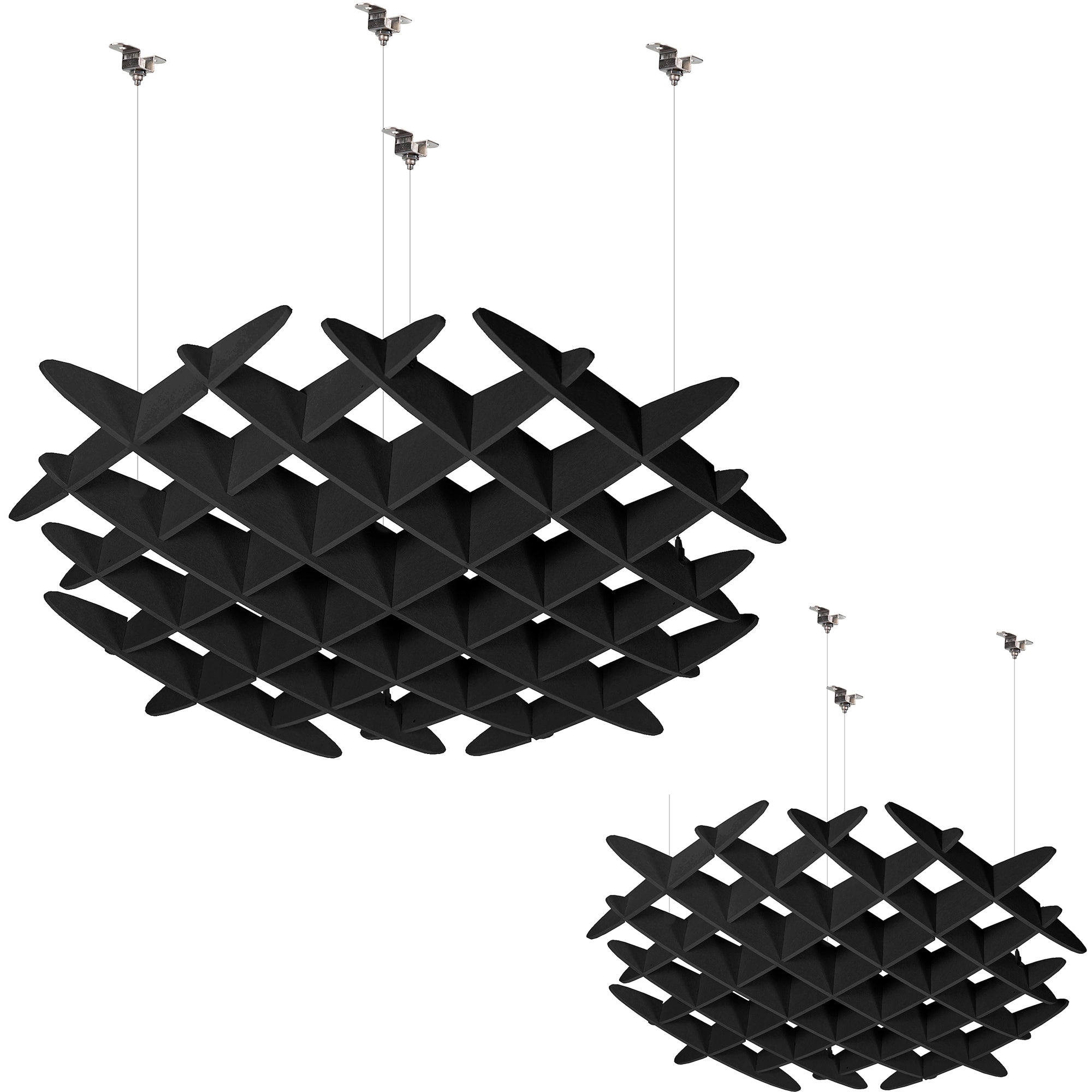 2-pack black acoustic ceiling waffle panels with suspended hanging design for sound absorption and noise reduction