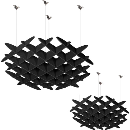 2-pack black acoustic ceiling waffle panels with suspended hanging design for sound absorption and noise reduction
