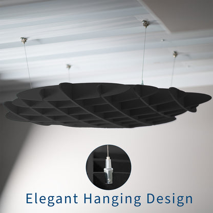 Black acoustic waffle panel with elegant suspended ceiling design for sound control and modern interiors