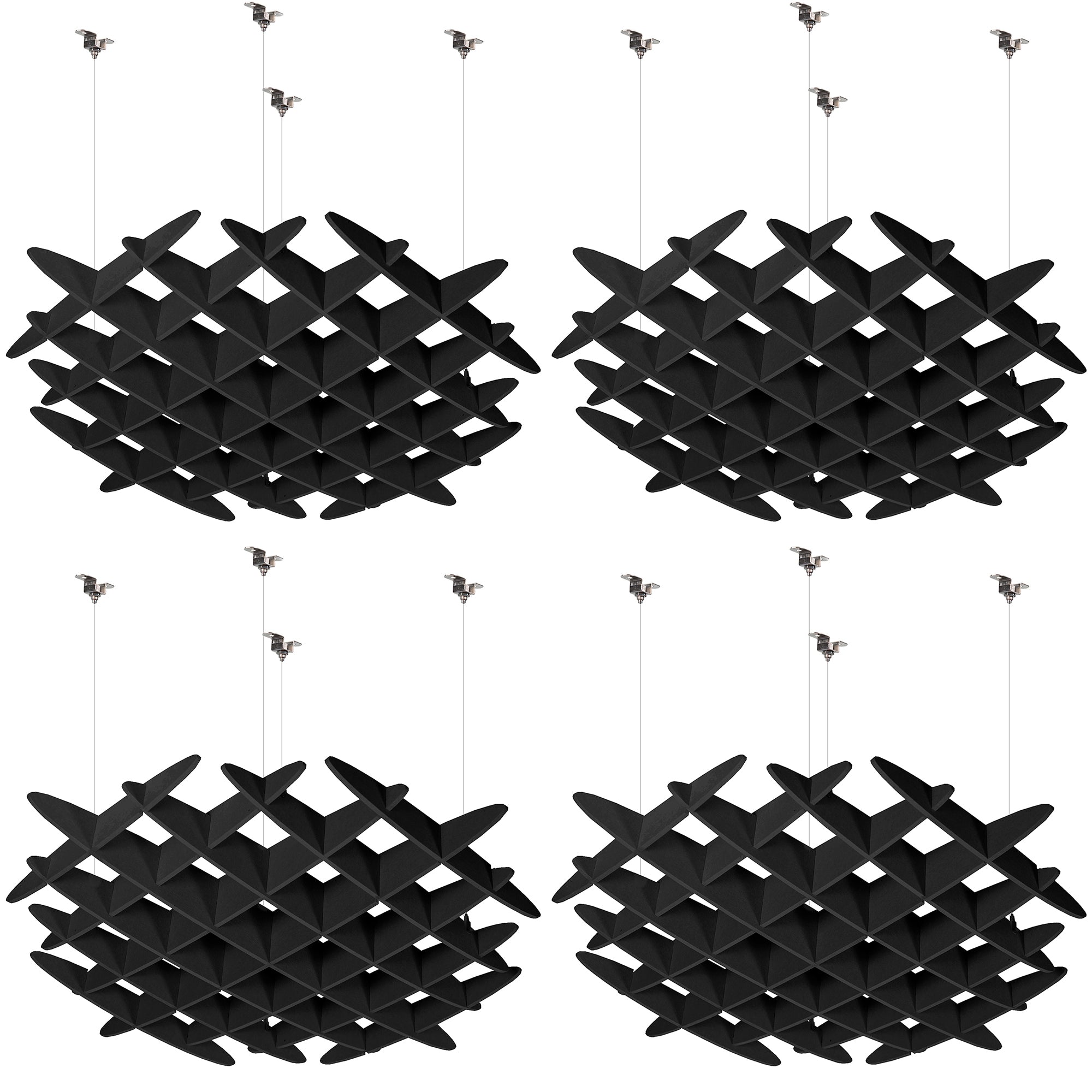 4-pack black acoustic ceiling waffle panels with suspended hanging design for sound absorption and noise reduction