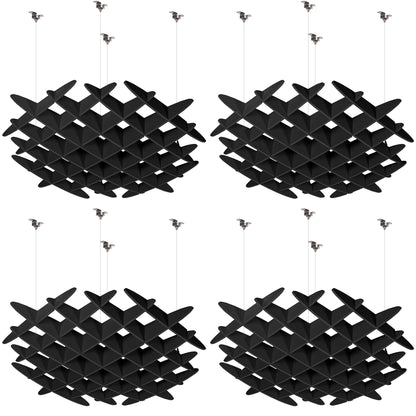 4-pack black acoustic ceiling waffle panels with suspended hanging design for sound absorption and noise reduction