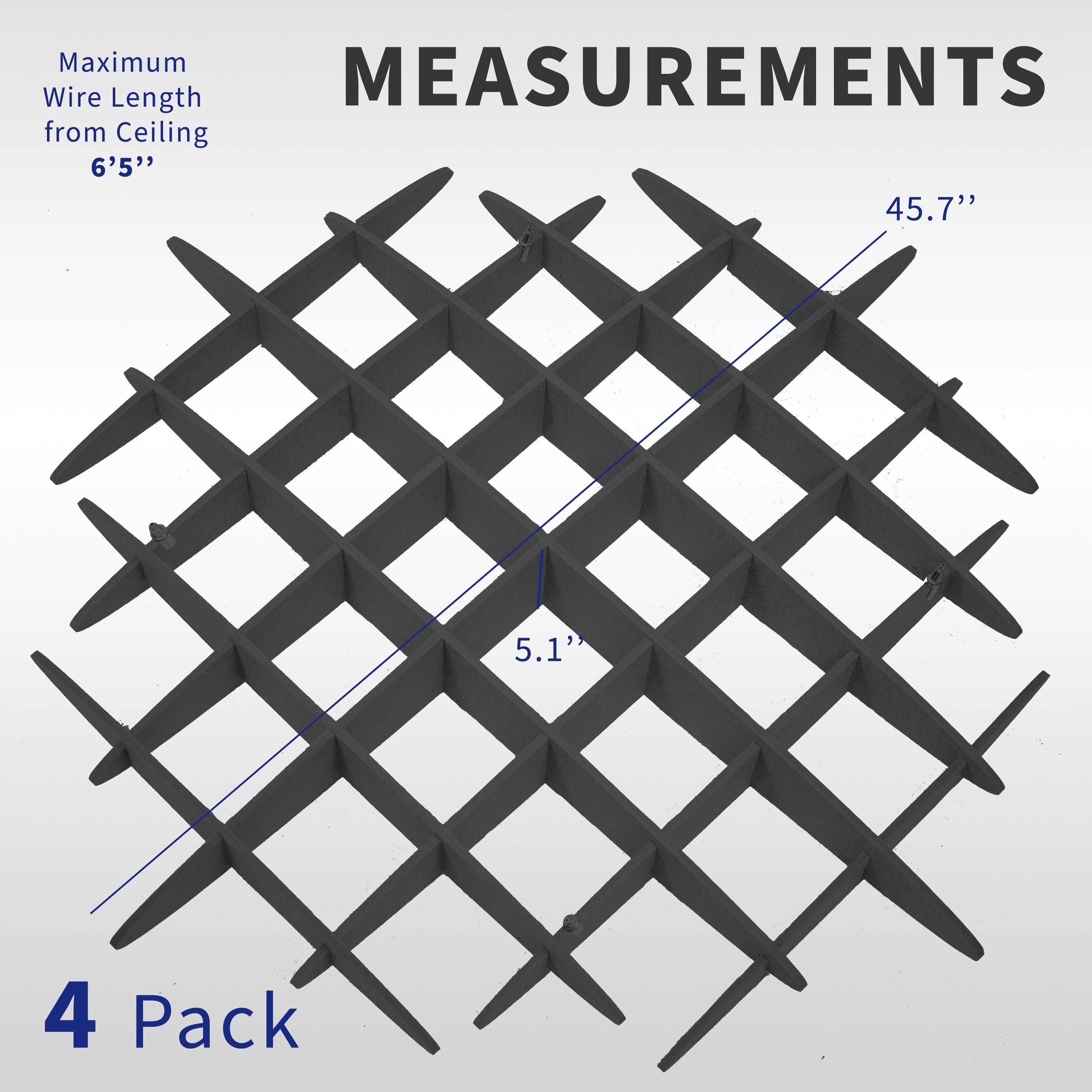 4-pack acoustic ceiling waffle panel dimensions showing interlocking geometric slat design