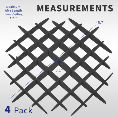 4-pack acoustic ceiling waffle panel dimensions showing interlocking geometric slat design