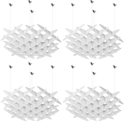 4-pack white acoustic ceiling waffle panels with suspended geometric design for sound absorption and modern interiors