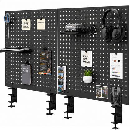 Clamp-on Desk Back Pegboard Panel & Accessory Holder on white background
