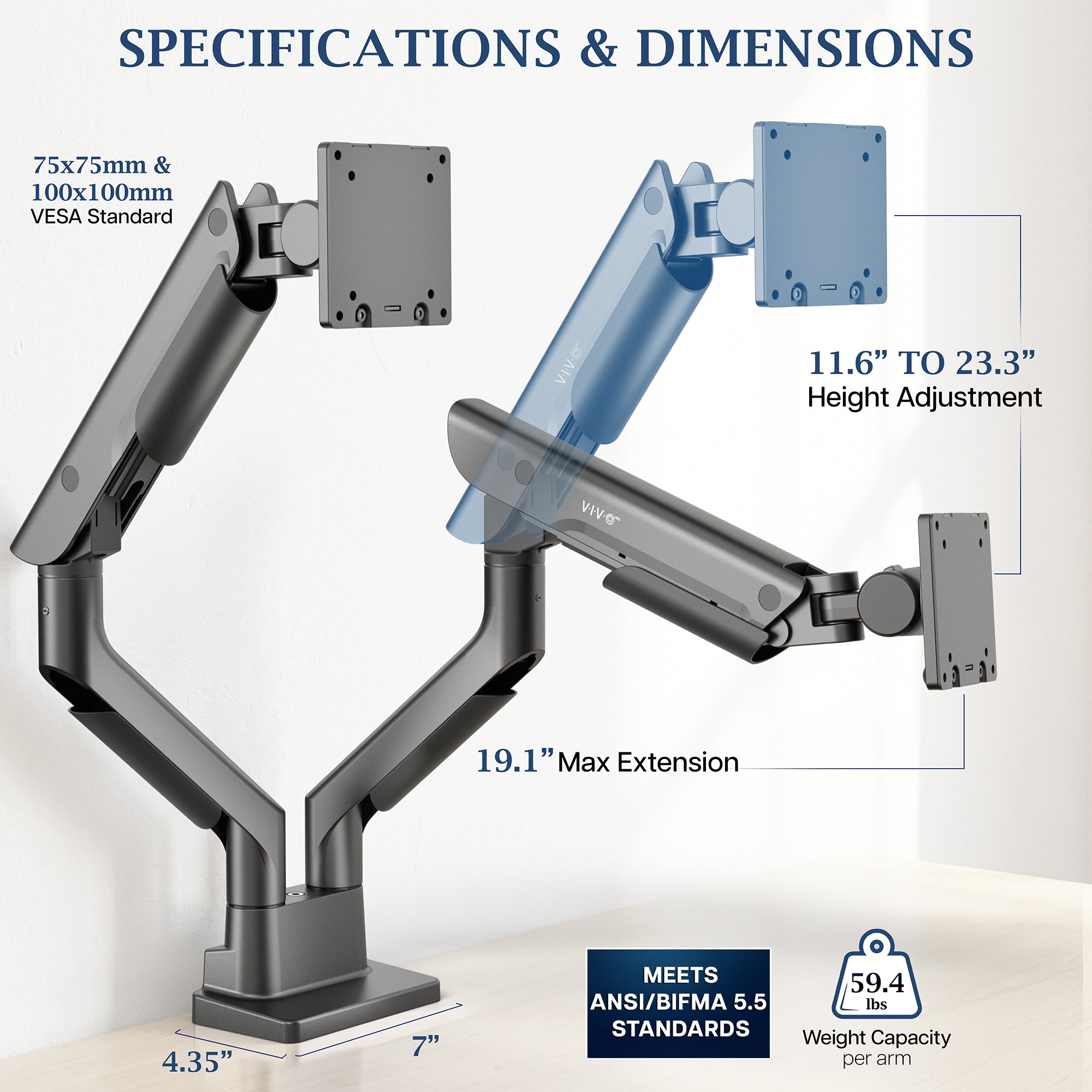VIVO PRO Pneumatic Arm Dual Ultrawide Monitor Desk Mount - Up to 45" Screens