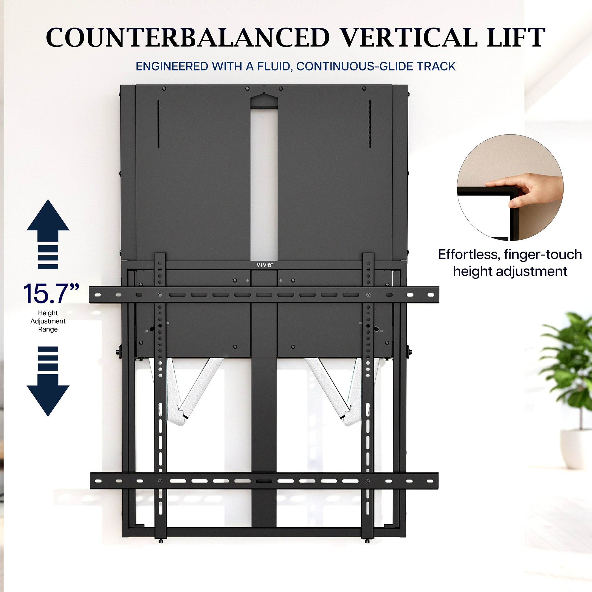 PRO 75”-90” inch Manual Height Adjustable TV and Display Wall Mount Counterbalance Vertical Lift