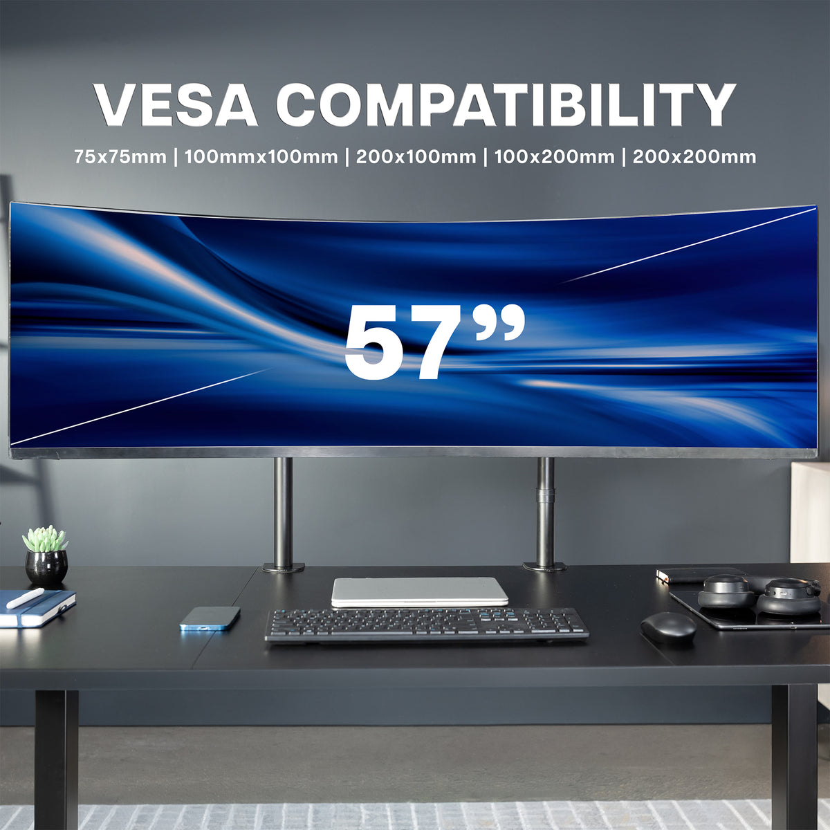 2-Pole Ultrawide Vertical Monitor Desk Mount - Up to 57” Screens