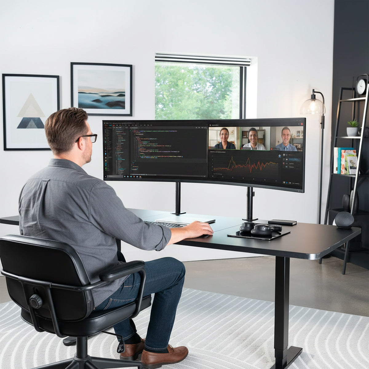2-Pole Ultrawide Vertical Monitor Desk Mount - Up to 57” Screens