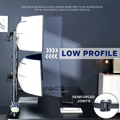 2-Pole Dual Ultrawide Vertical Monitor Desk Mount - Up to 57" Screens