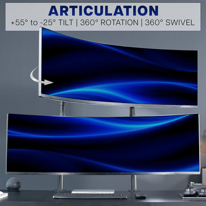 2-Pole Dual Ultrawide Vertical Monitor Desk Mount - Up to 57" Screens