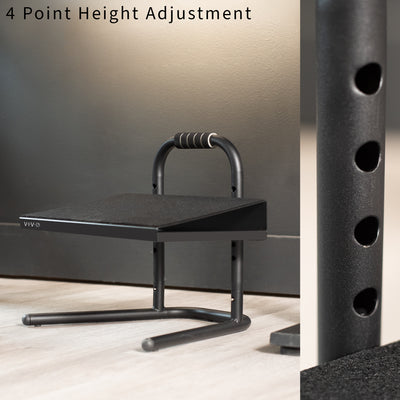 Adjustable footrest designed for workers who sit or stand all day with little ergonomic support.